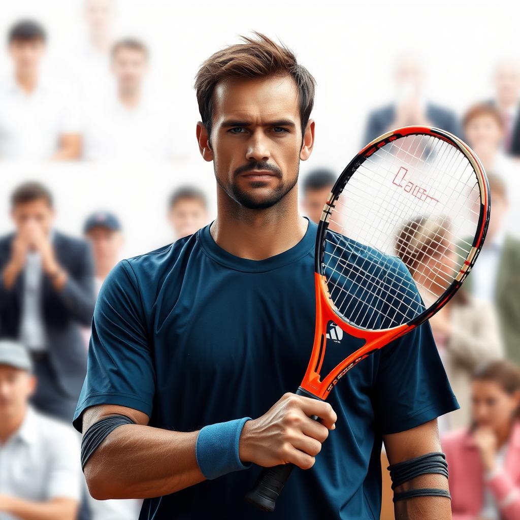 A high-quality, detailed image of a sports player holding a tennis racket