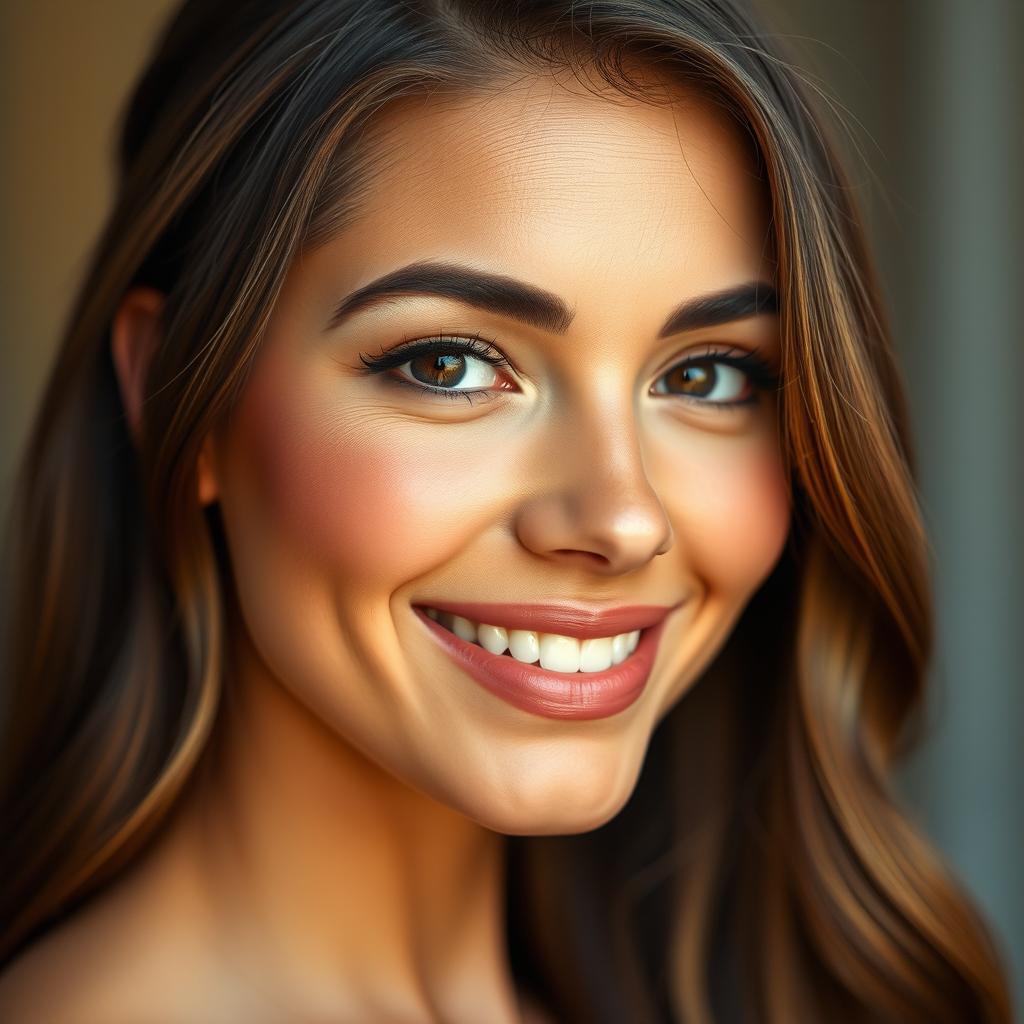 An image focused on a stunning portrait of a woman, showcasing her enhanced facial details with excellent sharpness