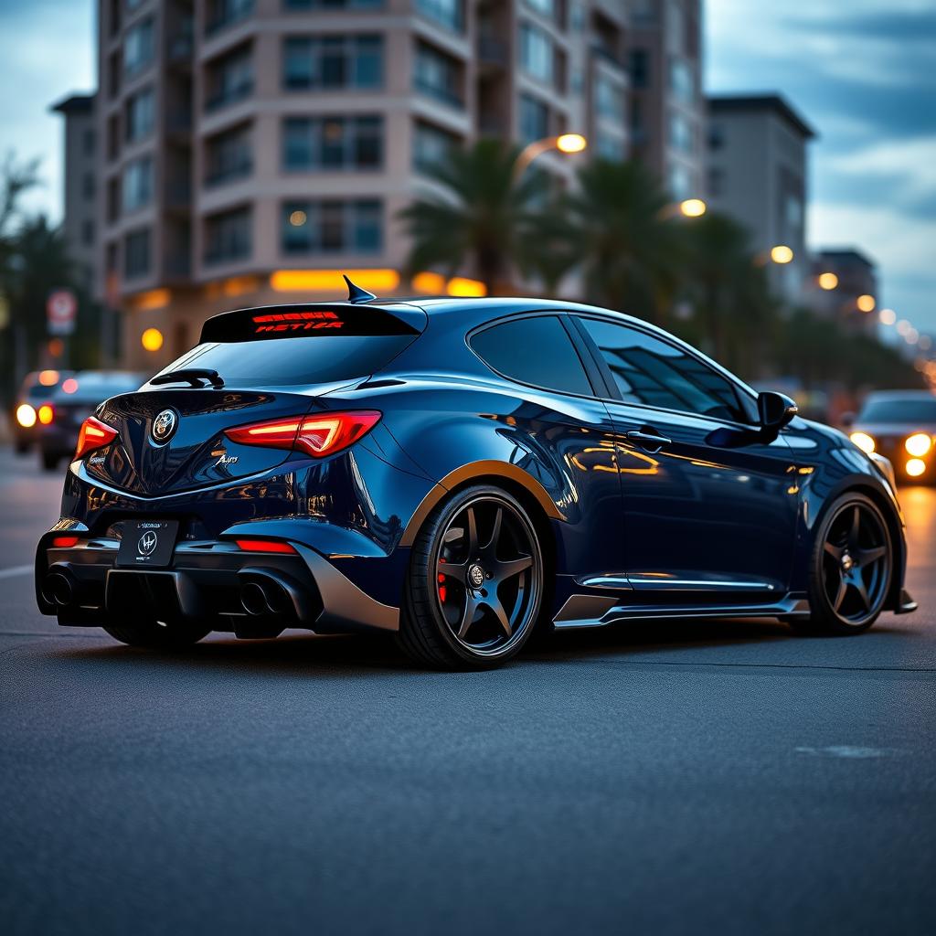 A modified Alfa Romeo Giulietta with a sleek, aggressive body kit