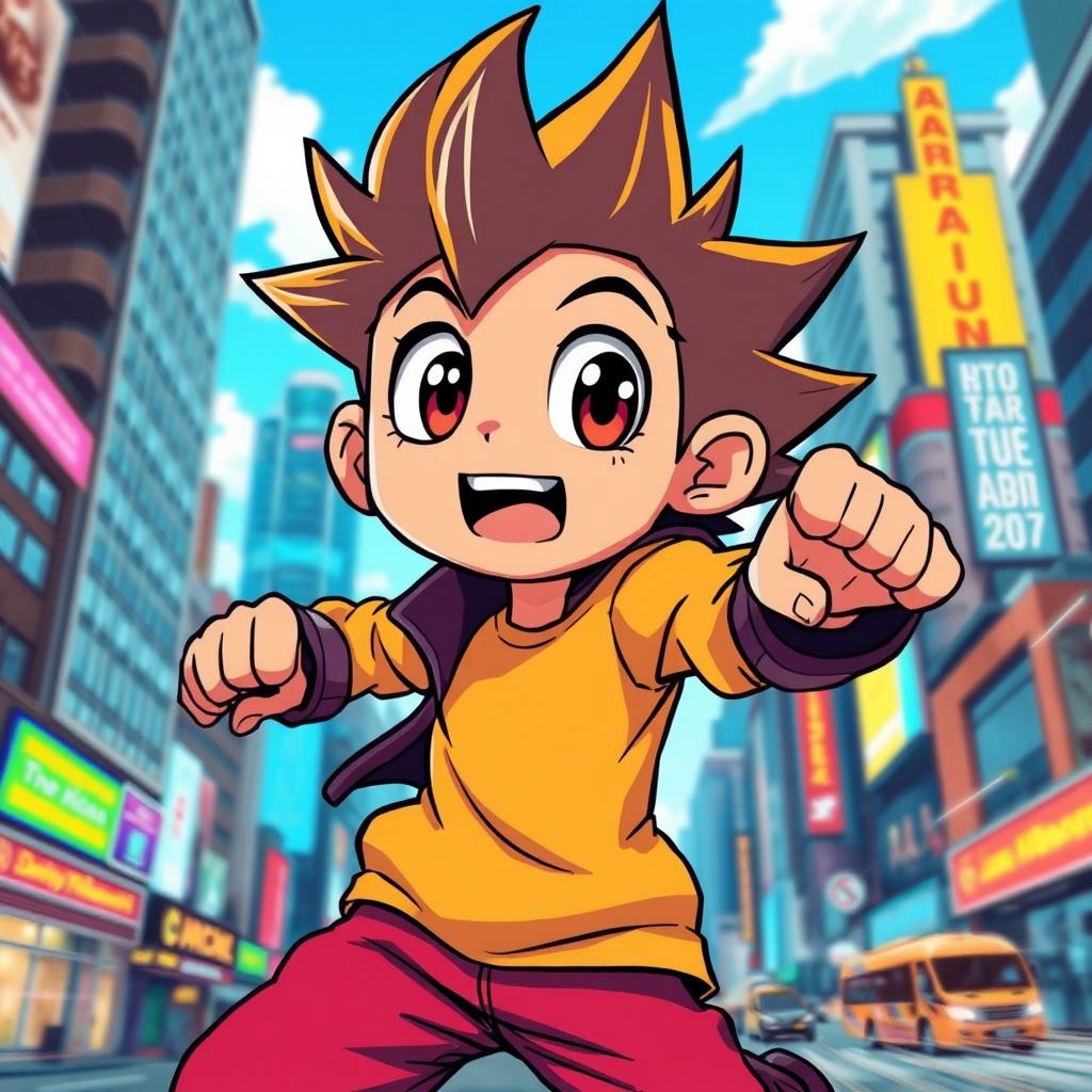 Create an anime-style cartoon image featuring a vibrant and colorful character