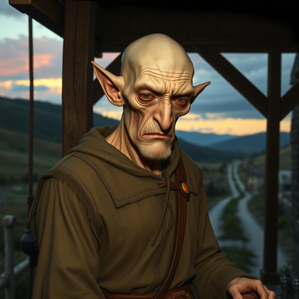 A male dwarf toll collector named Nant Thangol, standing at his toll booth