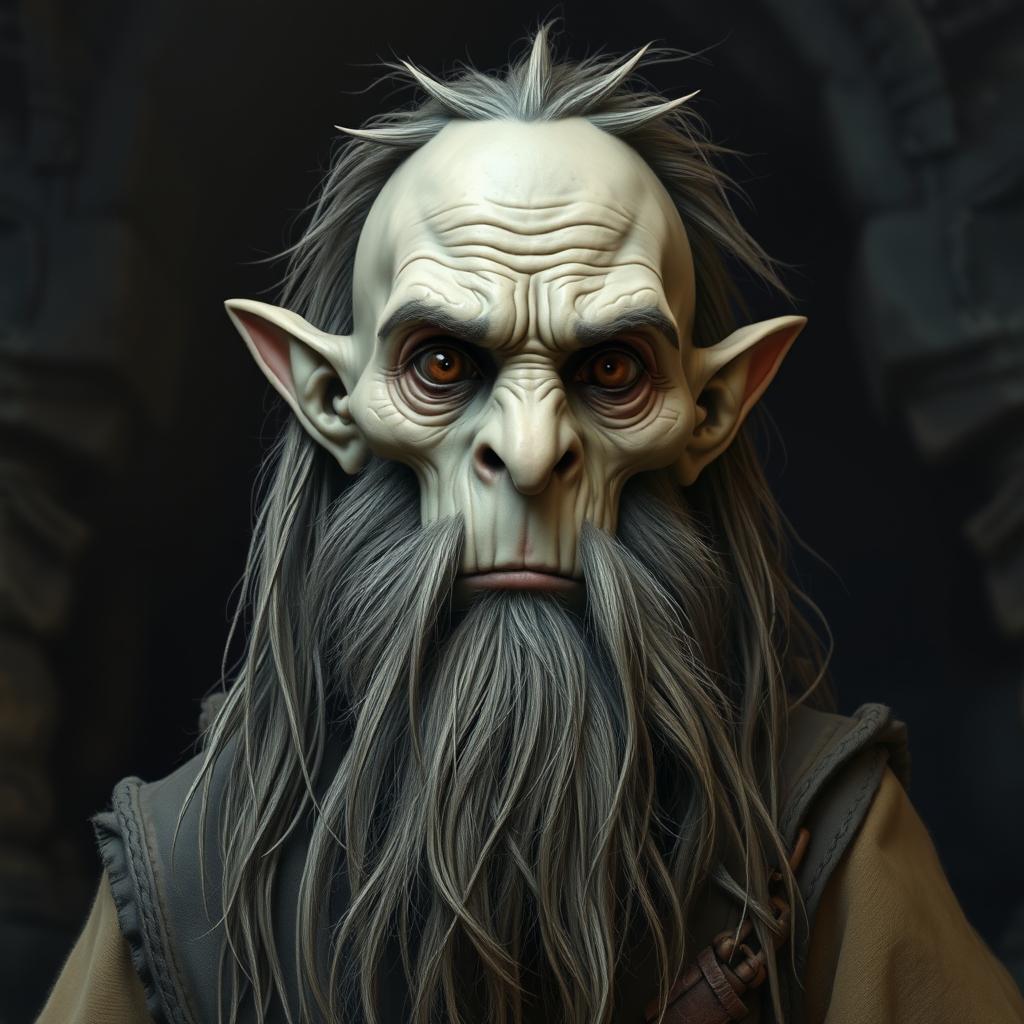 A male dwarf with an exceptionally gaunt face, representing a rare and unsettling appearance among his race