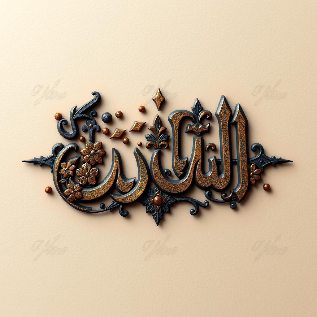 A captivating 3D tattoo design featuring the name "مصطفى" in Arabic calligraphy