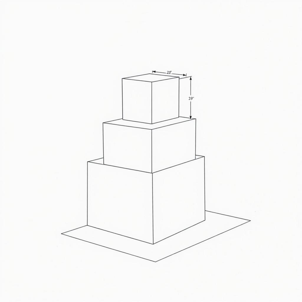 A technical drawing illustration featuring three boxes arranged in a composition using different perspectives
