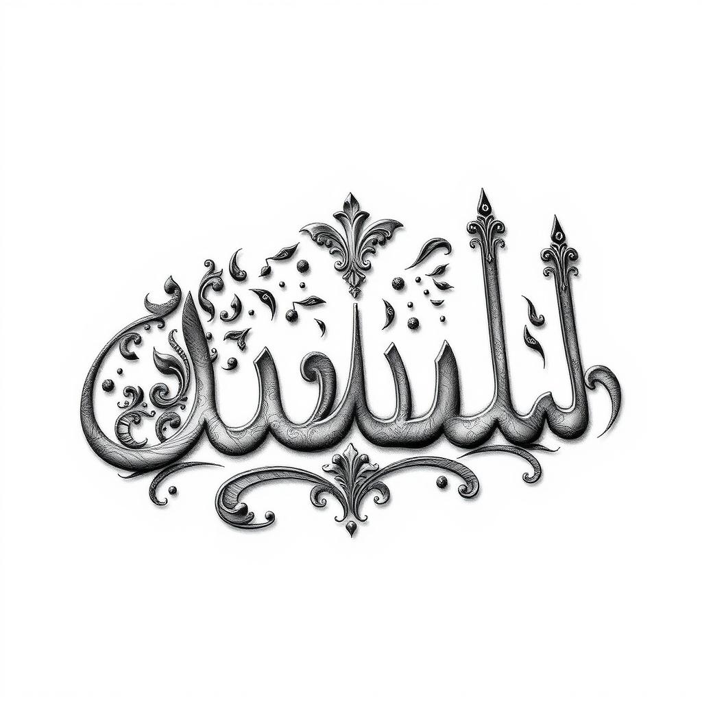 A captivating 3D tattoo design showcasing the name 'مصطفى' in exquisite Arabic calligraphy