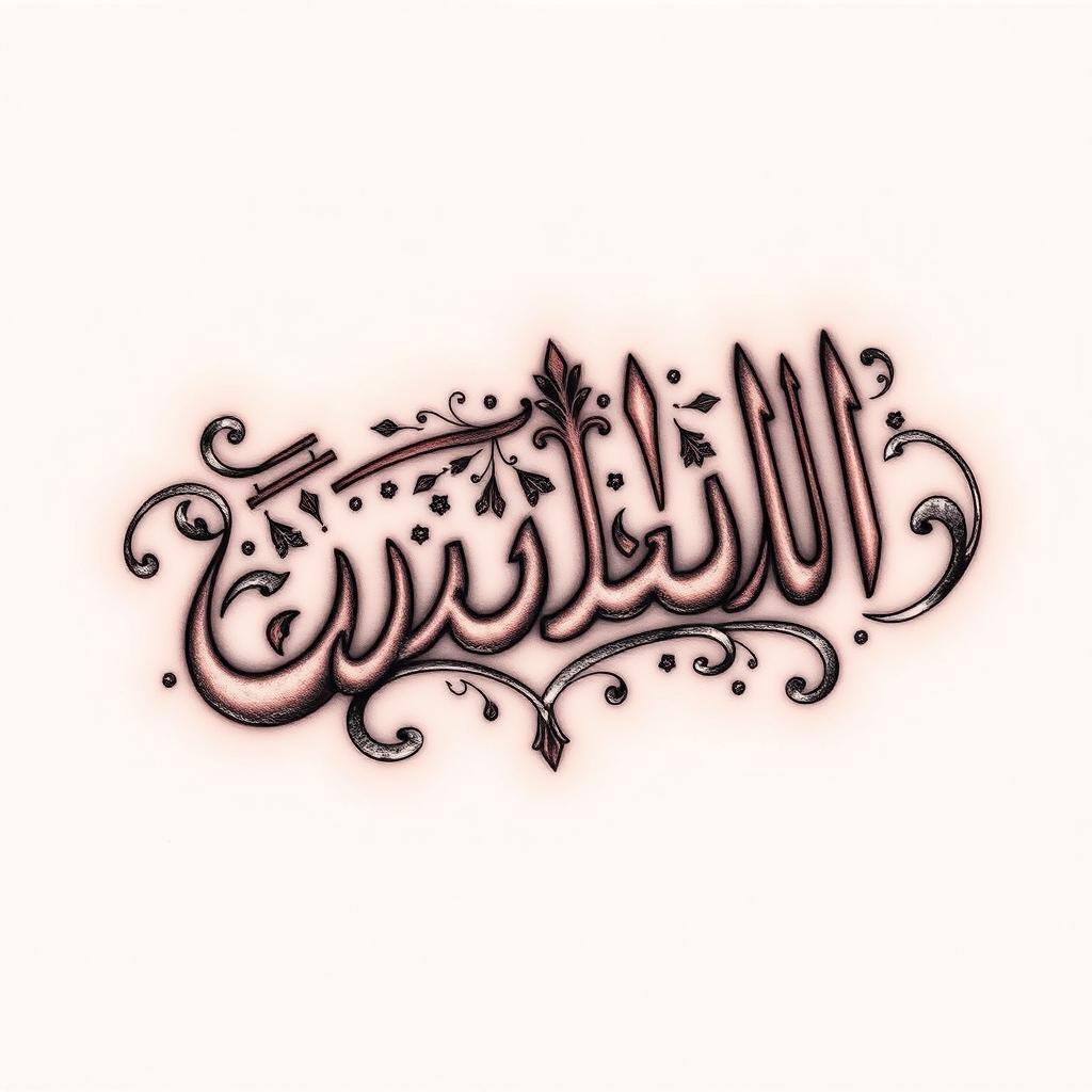 An impressive 3D tattoo design showcasing the name 'مصطفى' rendered in elegant Arabic calligraphy