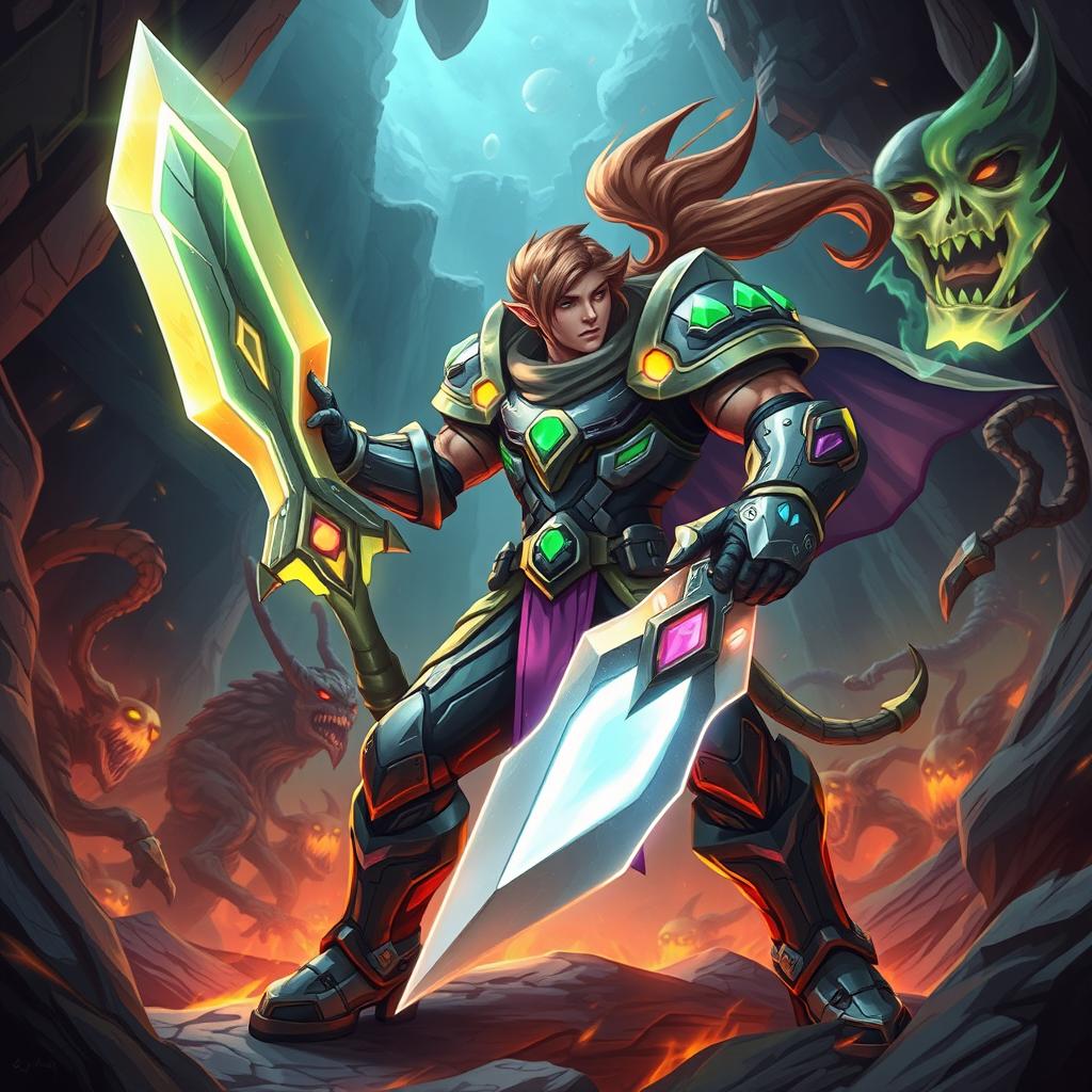A dynamic illustration of a fierce and determined hero inspired by the concept of solo leveling, showcasing an intense moment of power and action