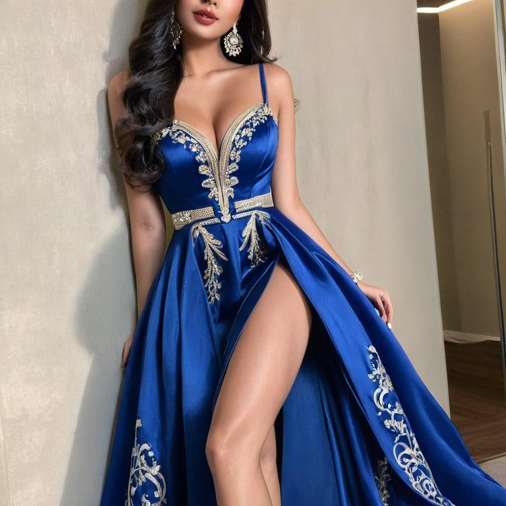 I want the the face which i upload wearing this beautiful blue dress