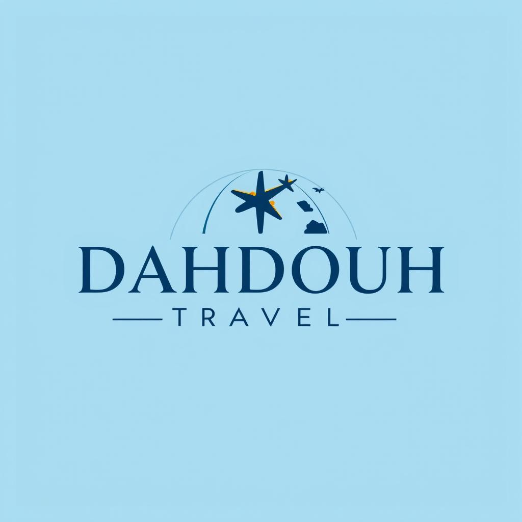 A sleek, modern travel agency logo featuring the words 'DAHDOUH TRAVEL' prominently highlighted in an elegant font