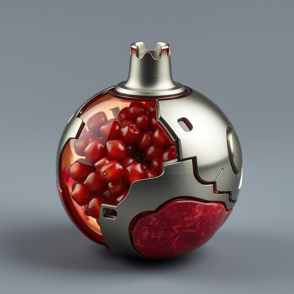 A unique new object that seamlessly combines a Sa-re300A component with the internal structure of a pomegranate
