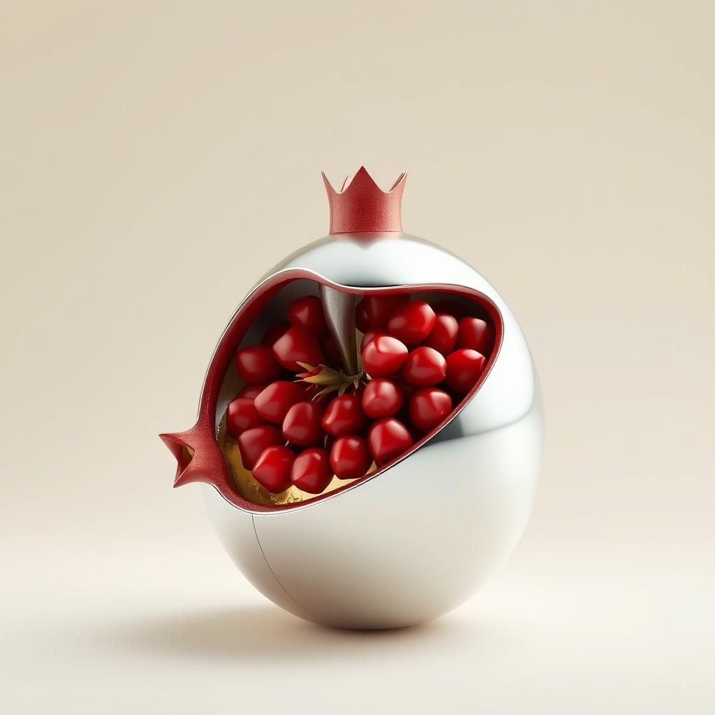 A surreal object combining the sleek design of an SA-RE300A with the internal structure of a pomegranate, seamlessly merging both elements