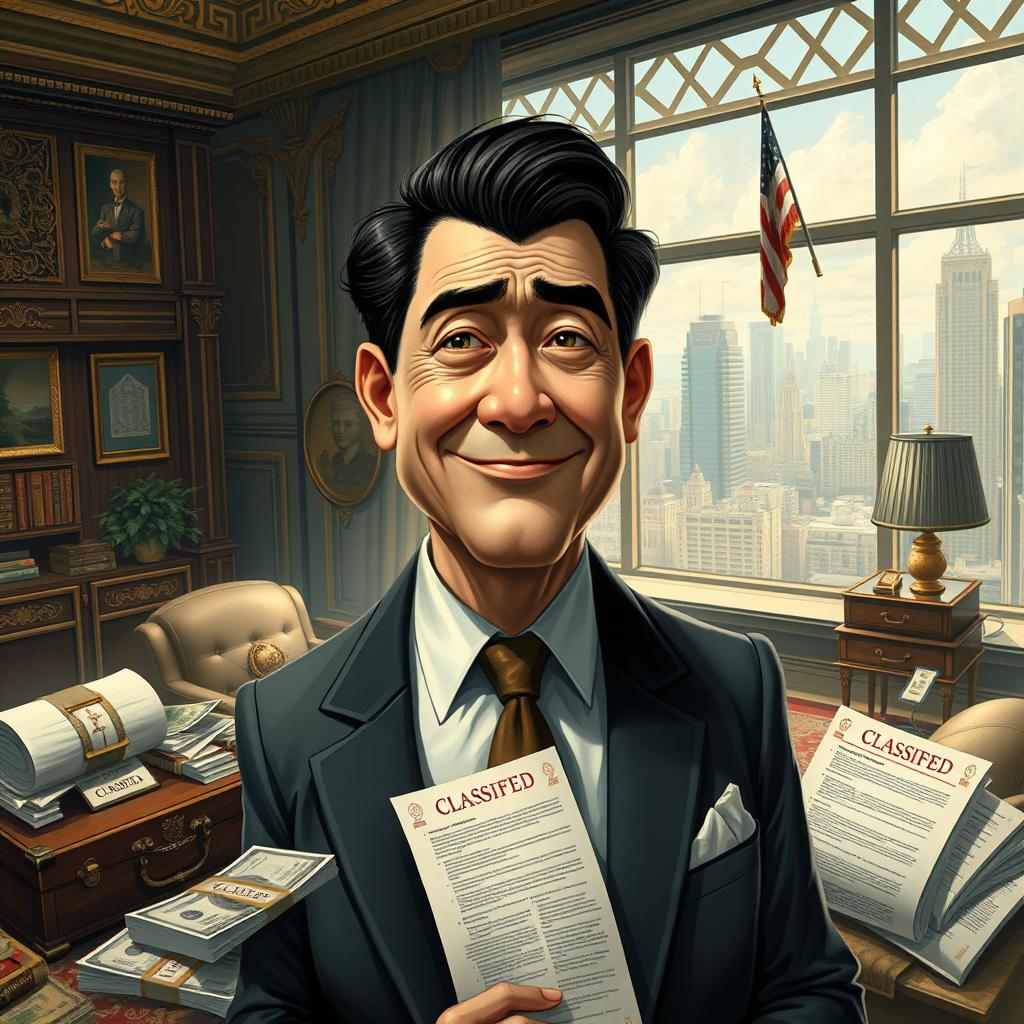 An intricate and thought-provoking depiction of a character inspired by a fictional politician named Bobong Marcus
