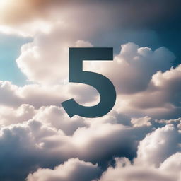 A majestic number '5' soaring in the sky among the clouds, symbolizing the AI's guess for the number between 1-10 user is thinking about.