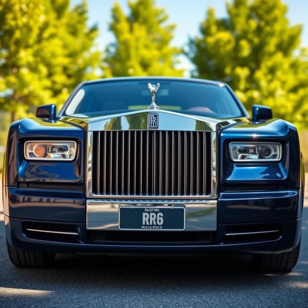 A luxurious and elegant Rolls-Royce car parked in a scenic location, showcasing its iconic design and shiny chrome details