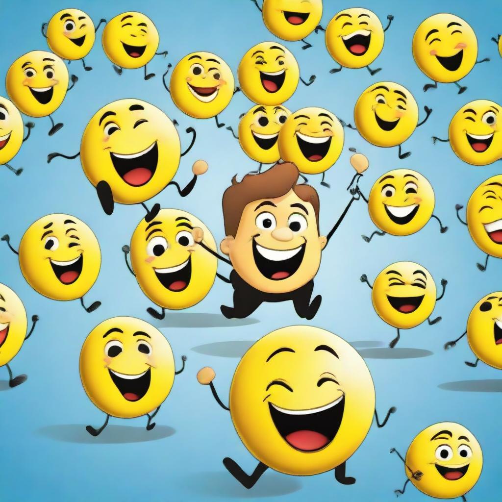 A caricature of the user being playfully chased by a group of laughing emojis, in an amusing and comical style.