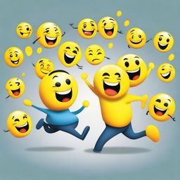 A caricature of the user being playfully chased by a group of laughing emojis, in an amusing and comical style.