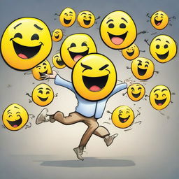 A caricature of the user being playfully chased by a group of laughing emojis, in an amusing and comical style.