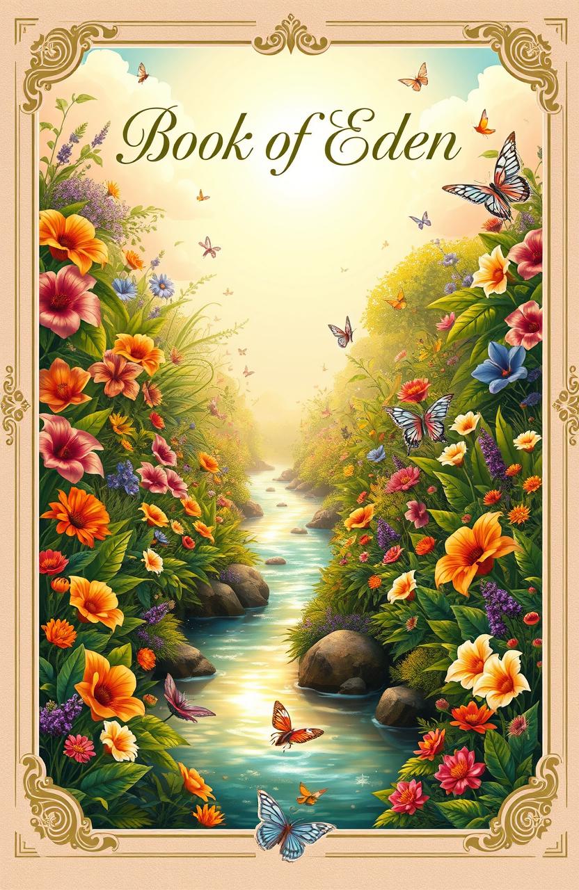 A beautifully illustrated cover for a fictional book titled 'Book of Eden'