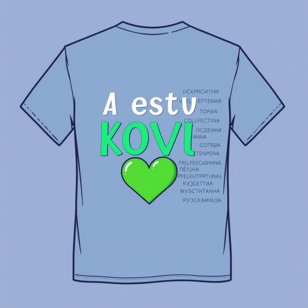 A stylish t-shirt design featuring the phrase 'Я есть Любовь' in bold, beautiful Russian typography prominently on the front, with a green heart illustrated just below the text, perfectly centered