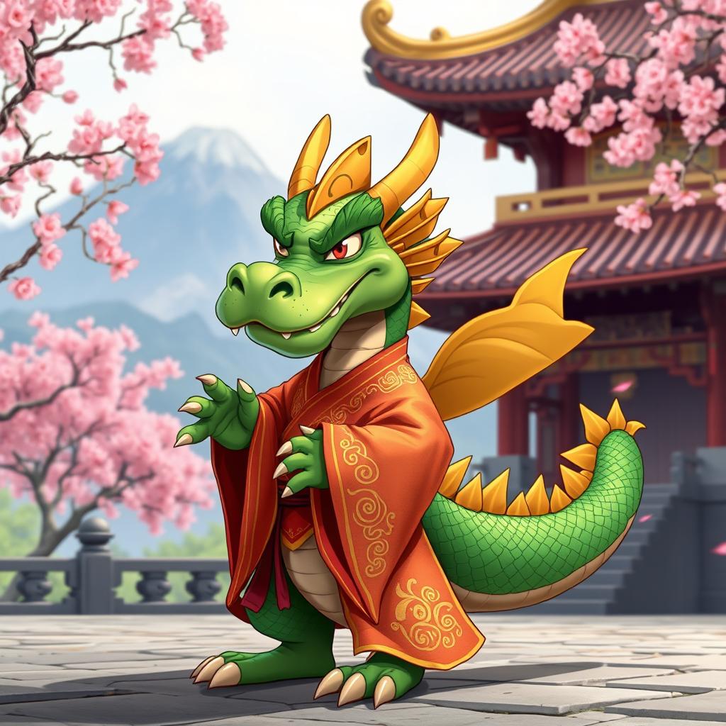 An anthropomorphic Chinese dragon monk, depicted in a medieval cartoon style