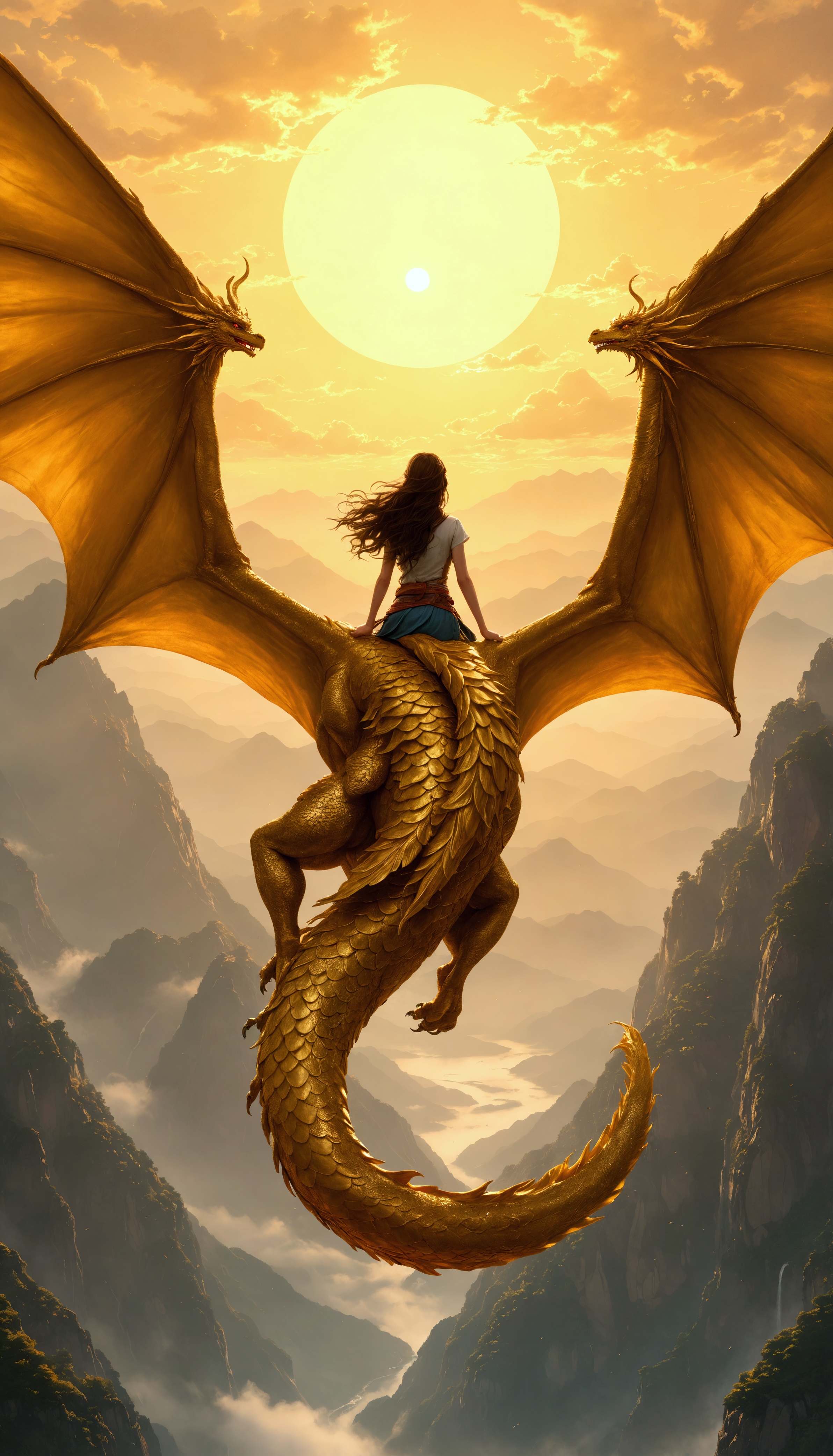 Soaring Adventures: A Young Woman and Her Golden Dragon