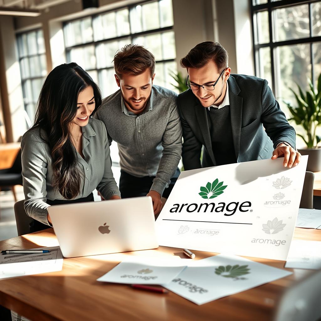 A professional team working together to enhance the Aromage brand