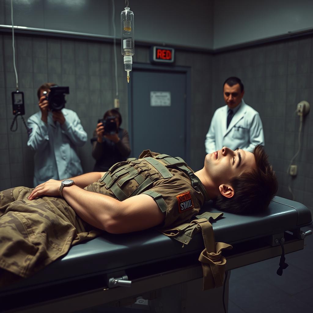 An extreme realistic depiction of an execution procedure by lethal injection inside a death chamber in a US prison