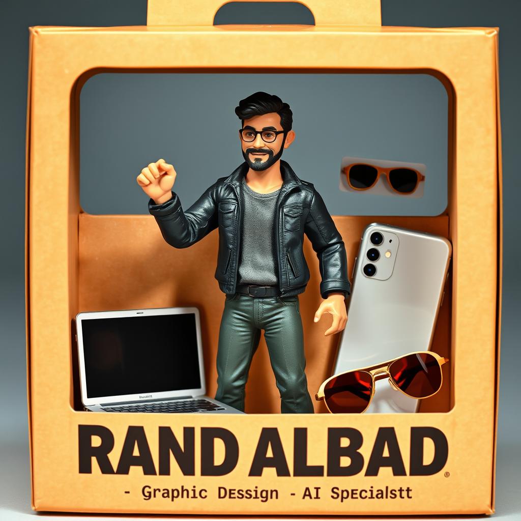 A realistic depiction of a toy action figure representing Abdulrahman Ibrahim, posed in a dynamic action stance