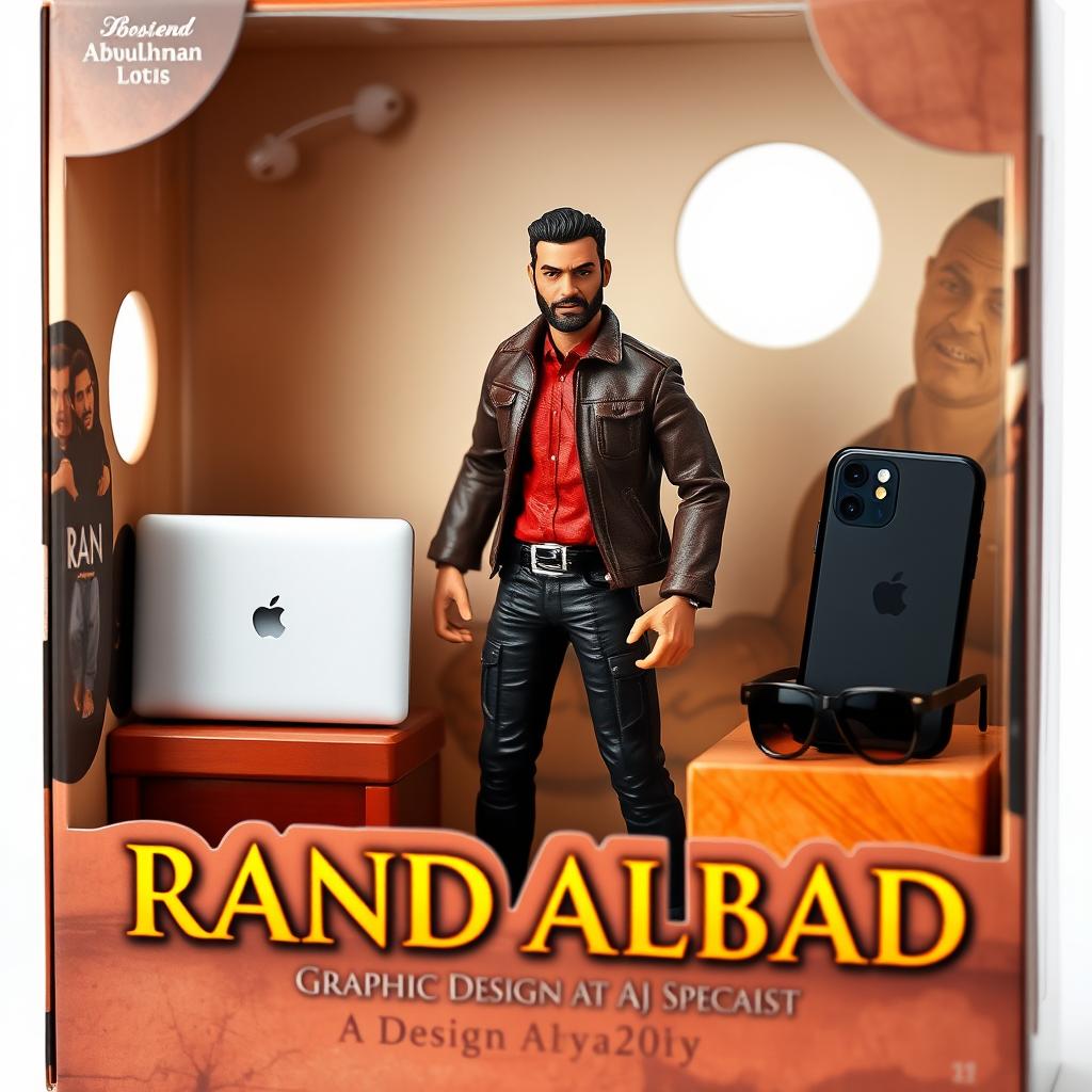 An action figure toy of a male character inspired by Abdulrahman Ibrahim, posed dynamically as if ready for action