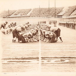 Sketch drawing of a football line of scrimmage as portrayed in a 1953 newspaper complete with vintage aesthetics and details