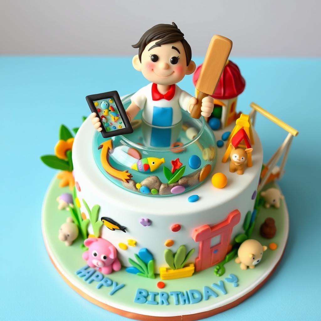 A whimsical fondant cake designed as a vibrant play area theme