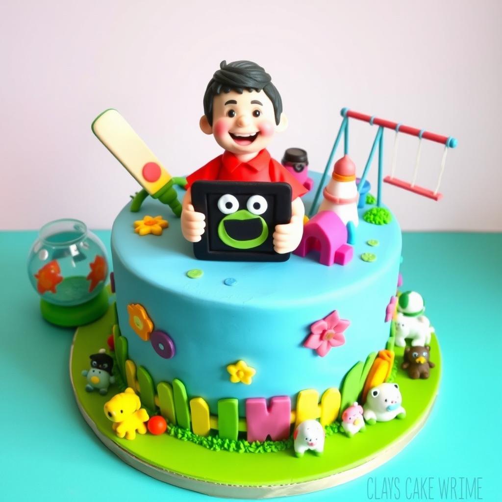 A beautifully crafted fondant cake representing a vibrant play area theme