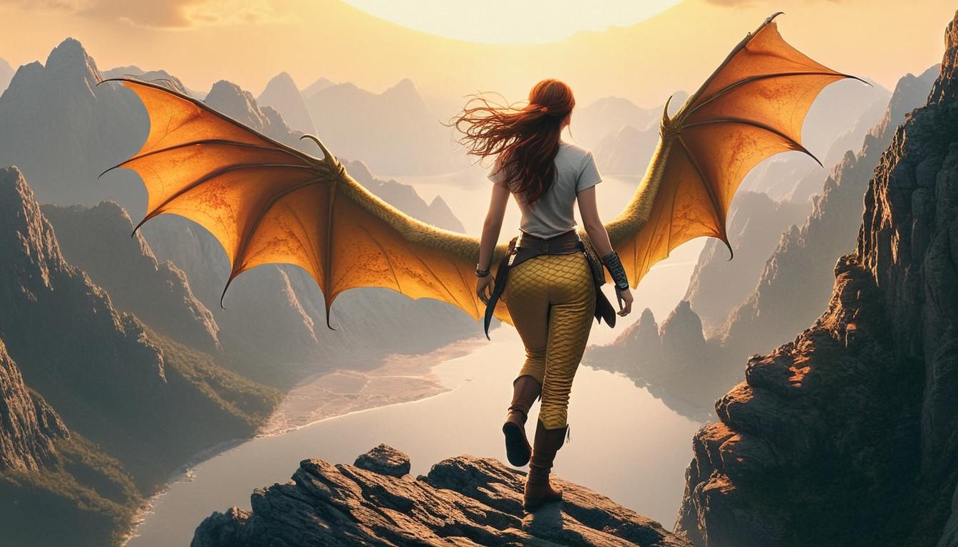 Soaring Adventures: A Young Woman and Her Golden Dragon
