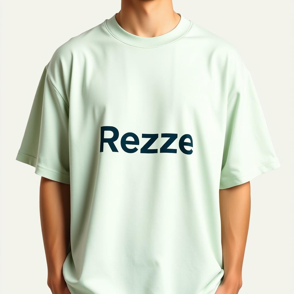 An oversized t-shirt with a small Rezze logo prominently displayed on the front