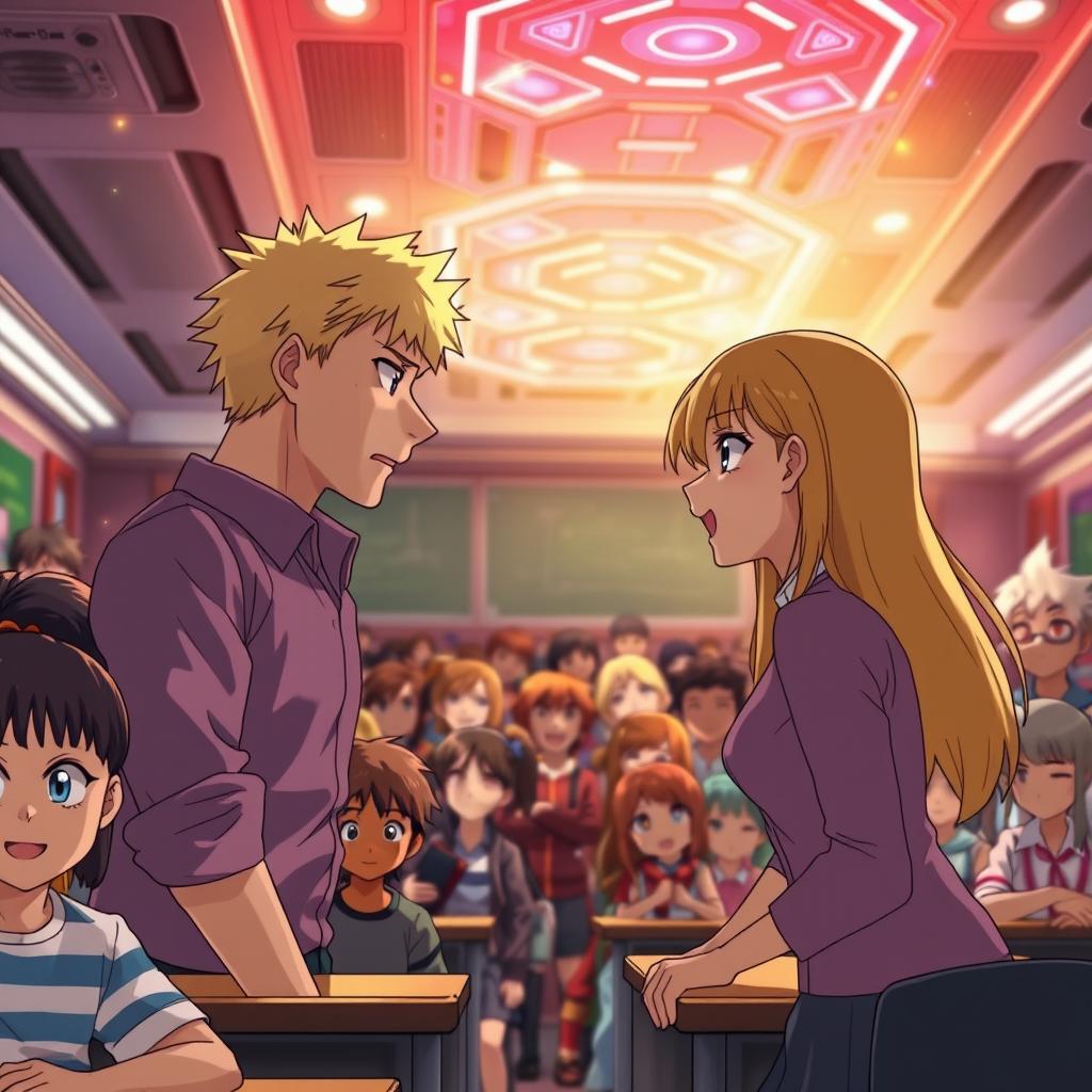 A man with blond hair and blue eyes is engaged in a heated quarrel with a woman who also has blond hair and blue eyes