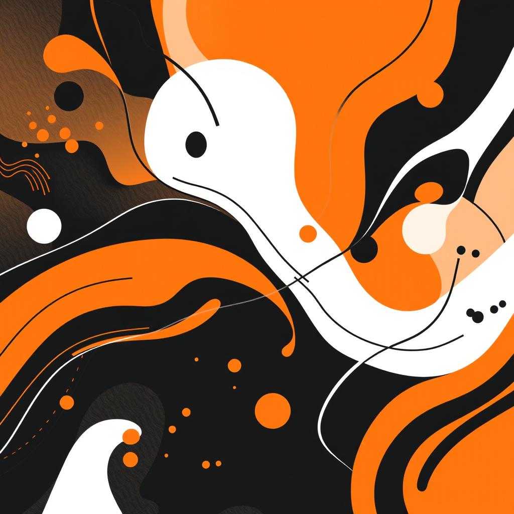 A creatively designed abstract image featuring a harmonious blend of orange, black, and white colors, showcasing captivating shapes and patterns