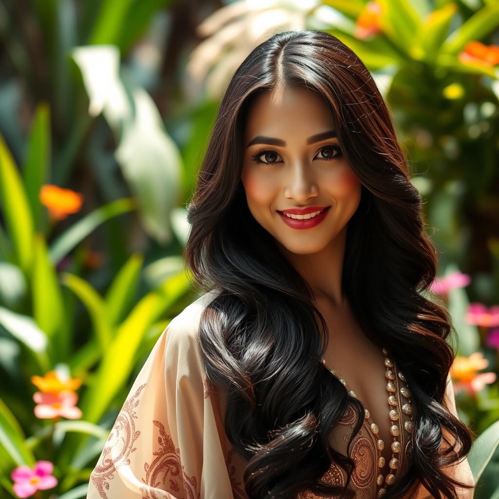 A stunning portrait of Ivana Alawi, renowned Filipino actress and model, with her signature long, wavy dark hair cascading over her shoulders