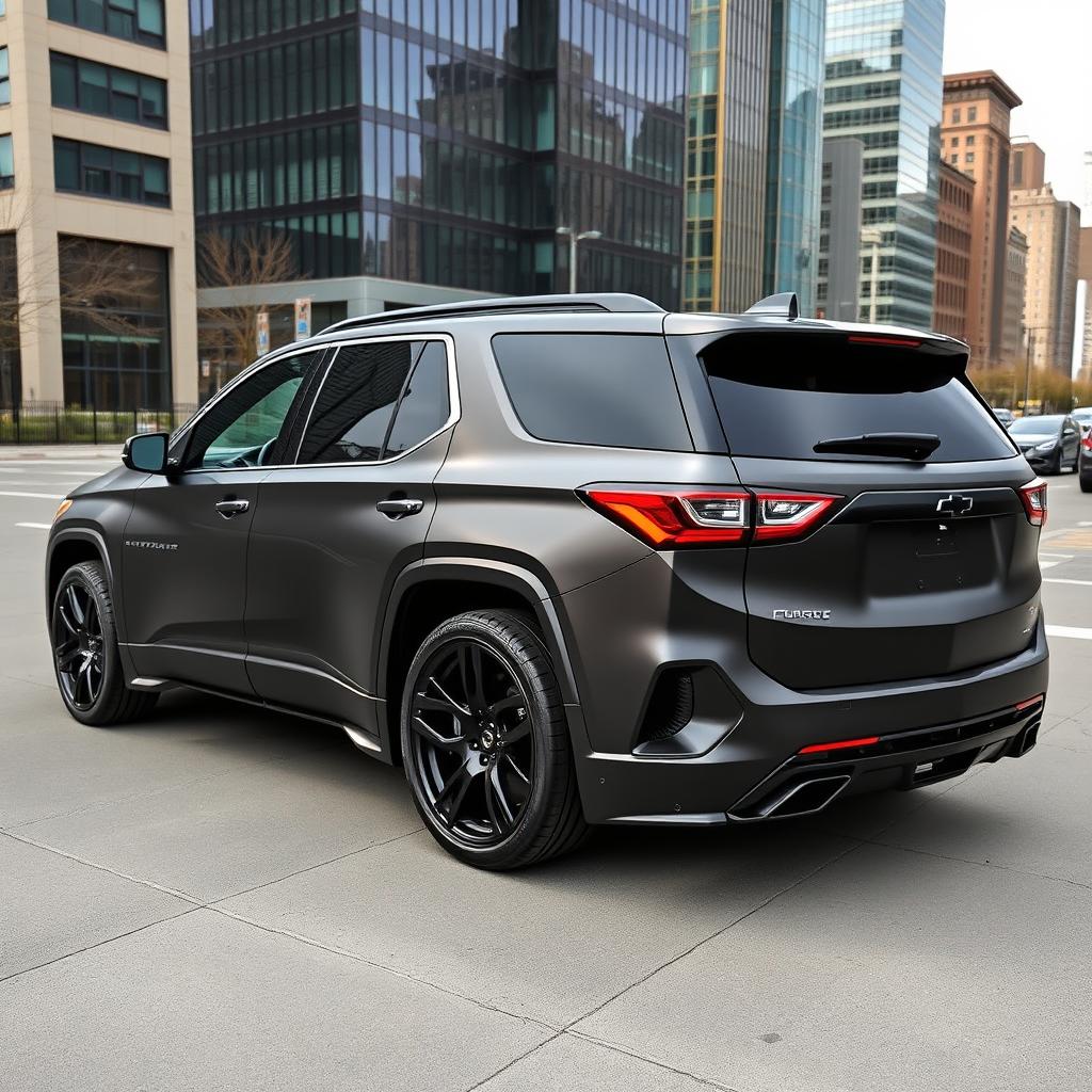 A 2019 Chevy Traverse wrapped in satin black, showcasing its sleek and modern design