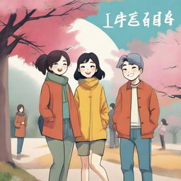 A high-quality Korean comic-style book cover art, showcasing a cheerful group of people engaged in lively conversations