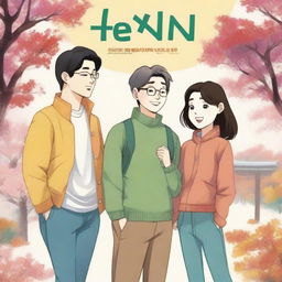 A high-quality Korean comic-style book cover art, showcasing a cheerful group of people engaged in lively conversations