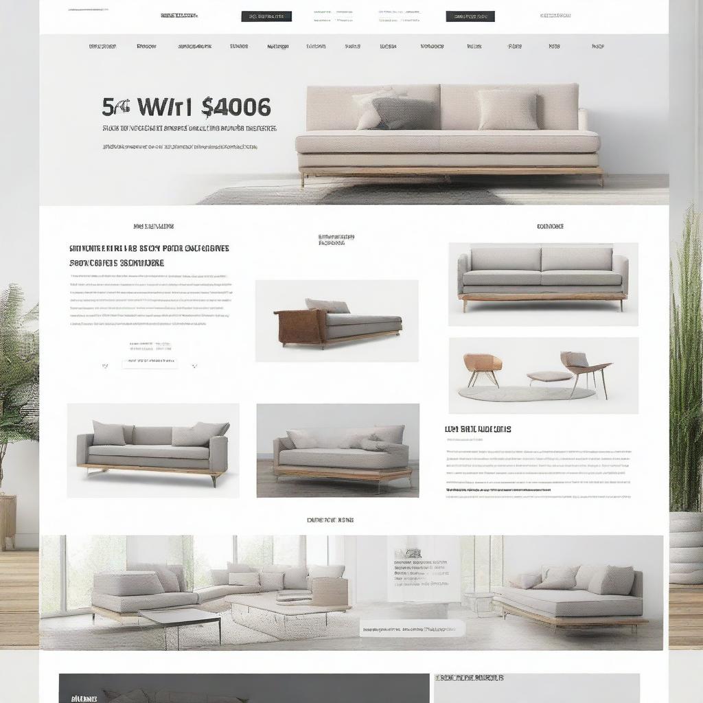 Modify the design of the modern online furniture store homepage to a width of 1440px ensuring the image contains clear, readable text.