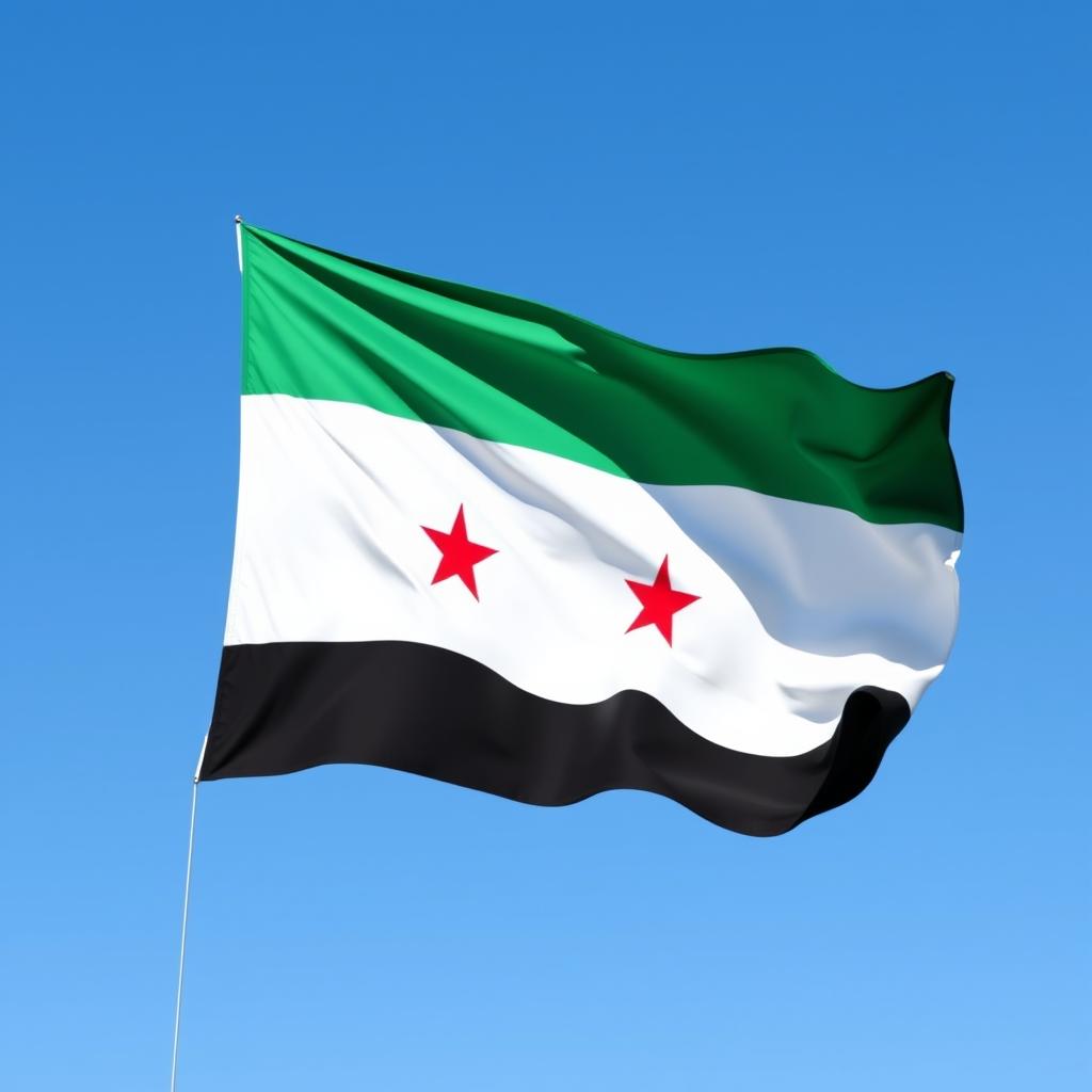 A flag design representing Syria with three horizontal stripes: green on top, white in the middle, and black at the bottom