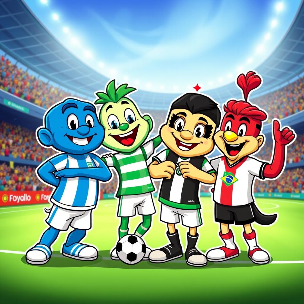 A vibrant and colorful profile picture for WhatsApp featuring the mascots of four Brazilian football teams: Bahia, Palmeiras, Corinthians, and São Paulo
