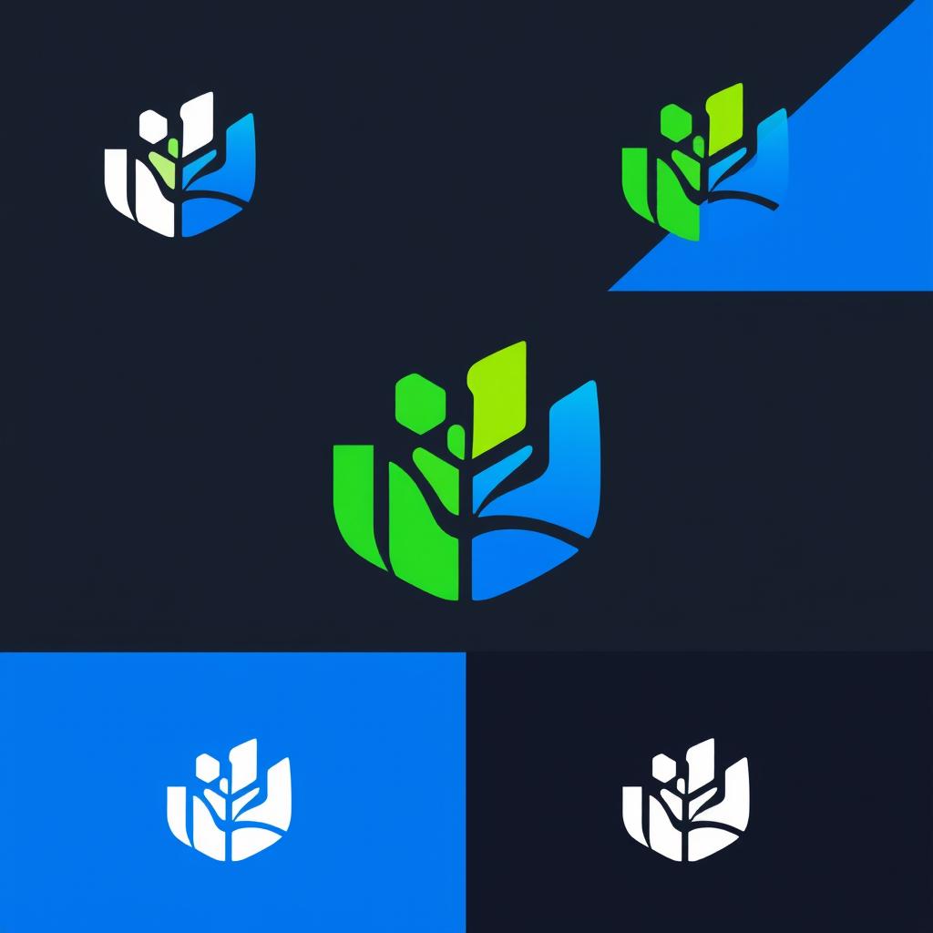 A modern and sleek logo design, featuring a stylized emblem with a combination of abstract shapes and vibrant colors