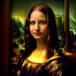 Real life photograph of a beautiful, enigmatic woman invoking the essence of the Mona Lisa