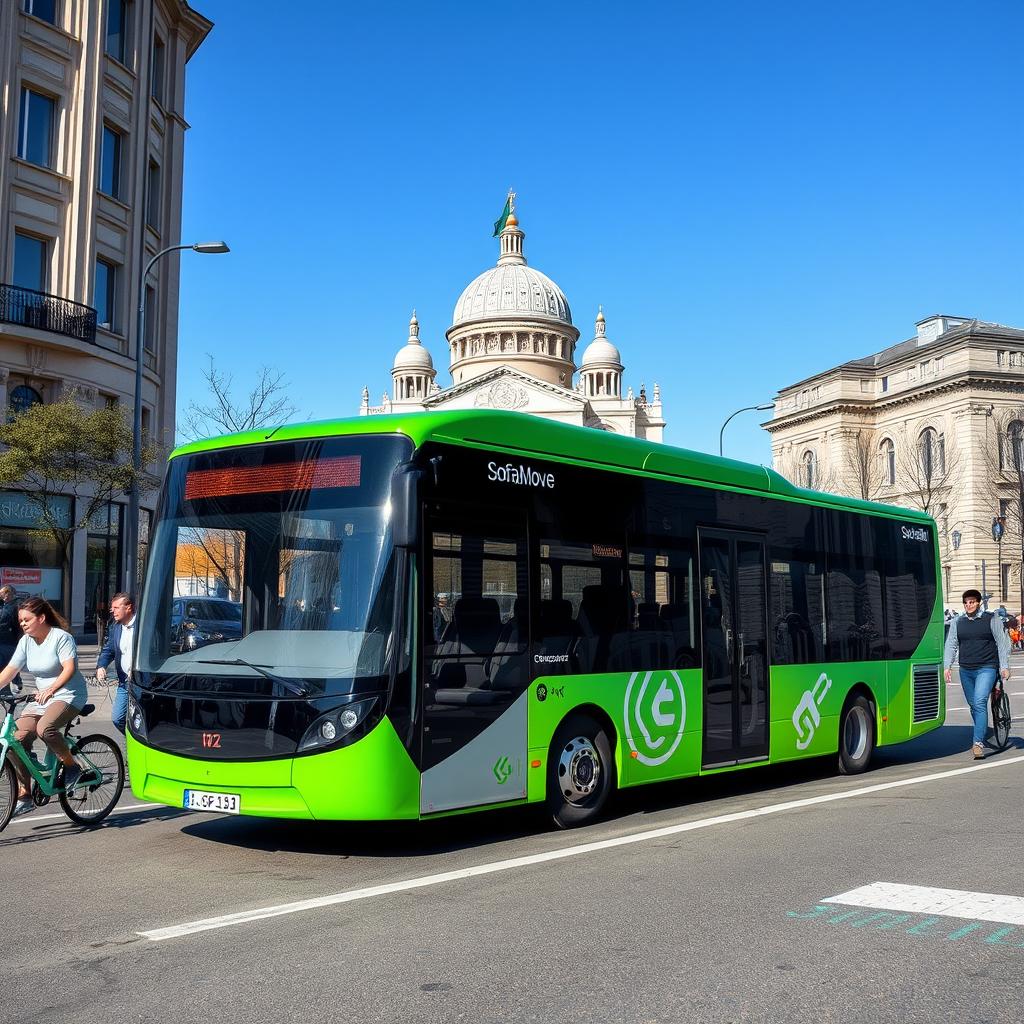 A professional presentation image for an innovative ecological public transport solution named 'SofiaMove', designed specifically for a municipality in Bulgaria