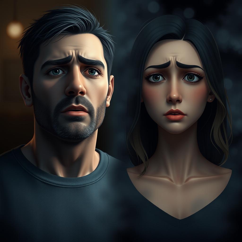 A hyper-realistic animated image depicting a couple in their early 30s