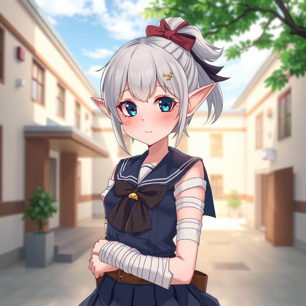 A high resolution, 2D Japanese manga anime style image of an elf character
