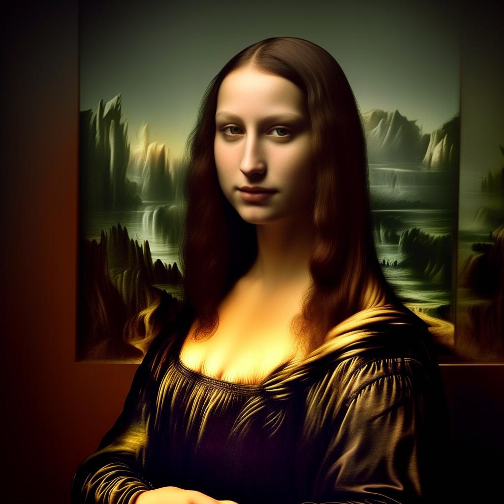 Real life photograph of a beautiful, enigmatic woman invoking the essence of the Mona Lisa