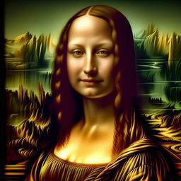 Hyper-detailed and realistic 8k photograph of a beautiful, enigmatic woman, where her skin pores are visible, reflecting the essence of the Mona Lisa